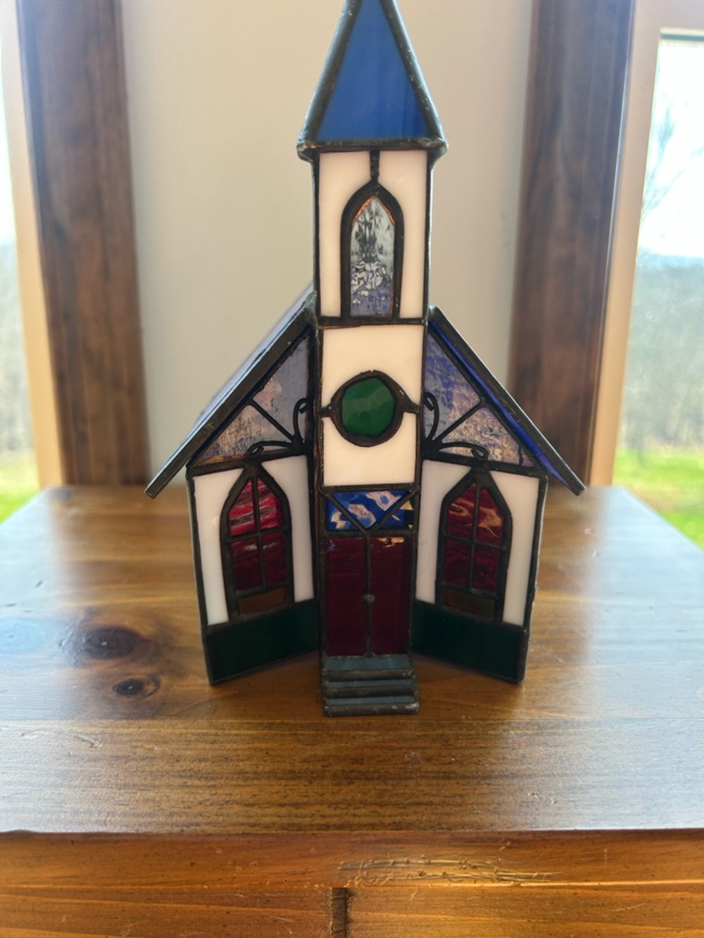 Vintage Stained Glass Church Decorative Art - Blue, Green, Red